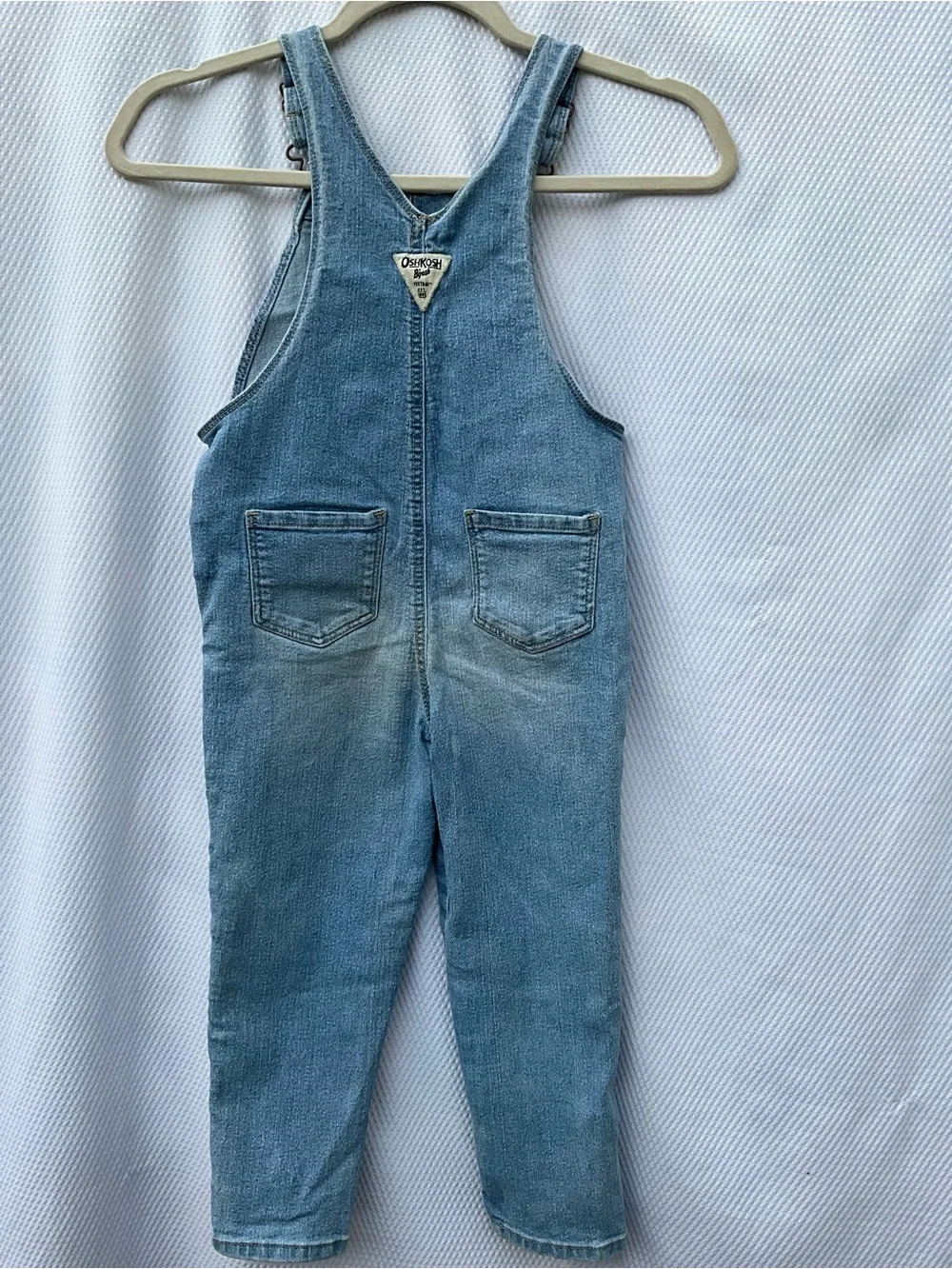 OshKosh B'gosh 5T Girls Denim Overalls Embroidered Strawberry Floral Stretch